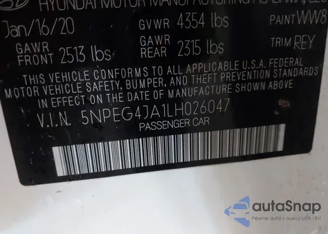 2020 Hyundai Sonata Se from USA, damaged, VIN 5NPEG4JA1LH026047